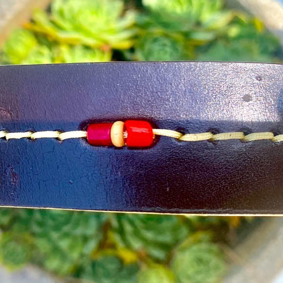 🤎NY JEANS🤎 LEATHER STITCHED BEADED BOHO BELT EUC☀️ - Picture 5 of 9